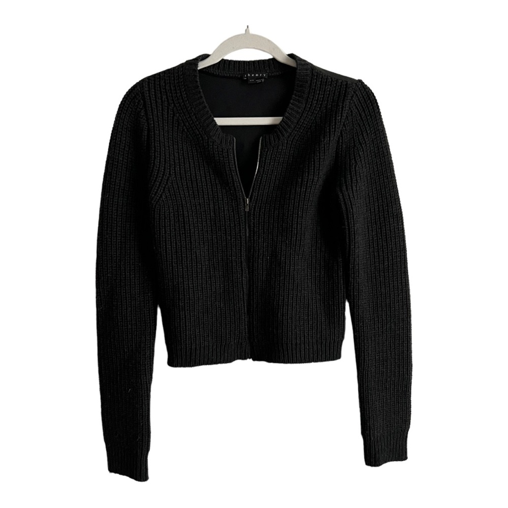 Theory Zip Up Wool and Leather Lambskin Sweater